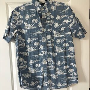 Chaps Blue Short-Sleeve Island Print Button-Down Shirt